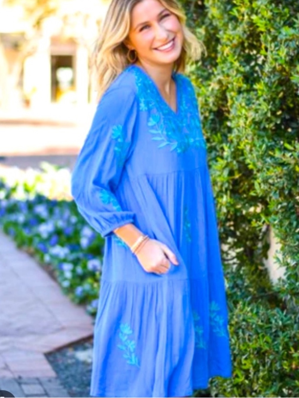 J. Marie Madeline Embroidered Mini Dress in Blue/Teal Sz M